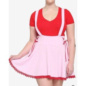 Hot Topic Pink & Red Lace-Up Suspender Skirt NWOT Plus Size 0X